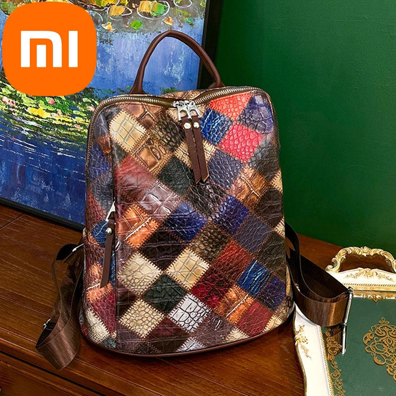 

Xiaomi Backpack Vintage Women Leather Rucksack Women's Knapsack Travel s Shoulder School s for Teenage Girls Mochila Bag