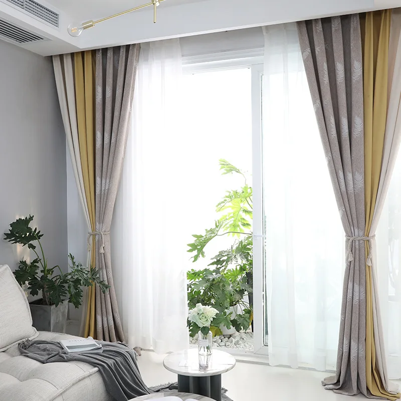 

Stitching Color Blackout Curtains 100% for Living Room Bedroom Chinese Three-dimensional Weaving Chenille Thickened Cloth
