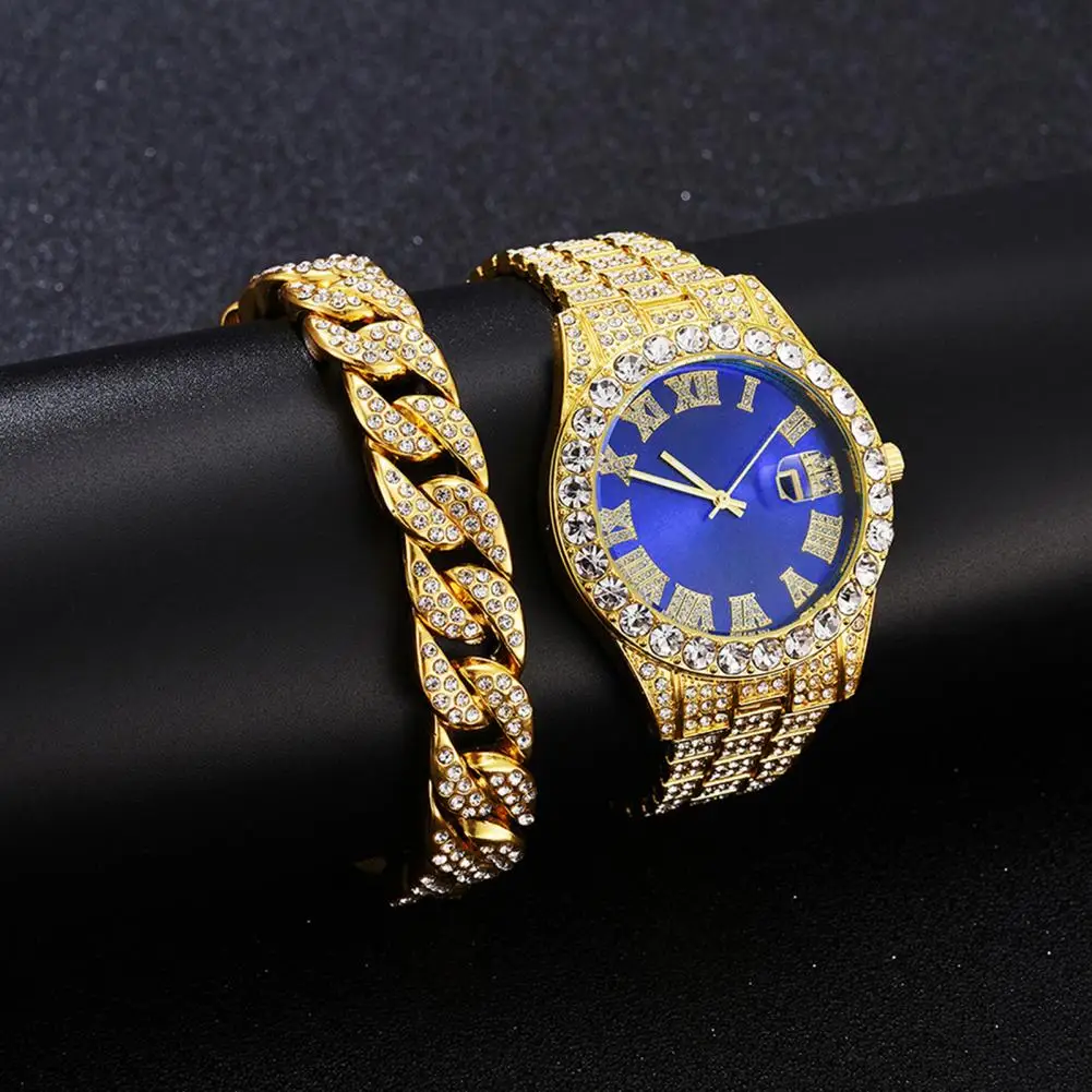 Sparkling Party Watch Luxury Rhinestone Men's Watch Bracelet Set with Metal Strap Accurate Round Dial Business Quartz for Him
Sparkling Party Watch Luxury Rhinestone Men's Watch Bracelet Set with Metal Strap Accurate Round Dial Business Quartz for Him