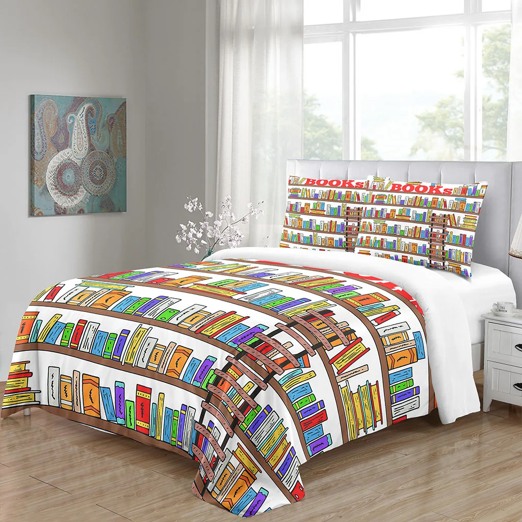 

Bedding Set No Comforter Quilt Duvet Cover Pillowcase 3D Bookshelf Single Queen Size Polyester Bedclothes, comfortable