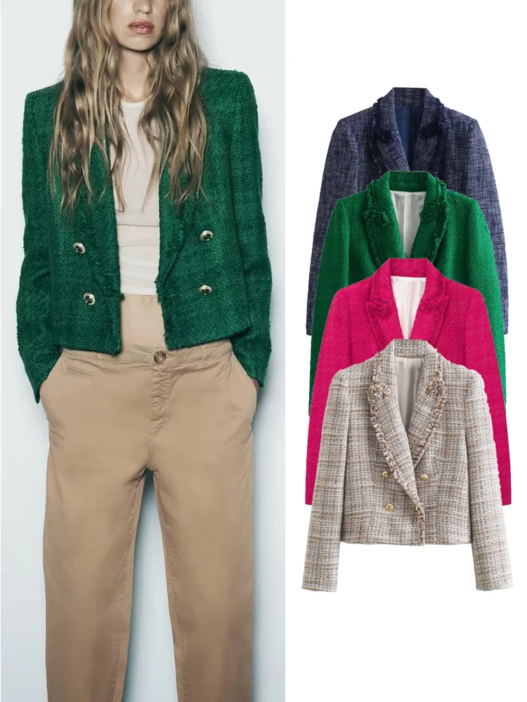 TRAF 2023 Autumn Women Solid Texture Blazer Coat Fashion Notched Long Sleeve Short Jacket Office Ladies Double Breasted Coats
TRAF 2023 Autumn Women Solid Texture Blazer Coat Fashion Notched Long Sleeve Short Jacket Office Ladies Double Breasted Coats