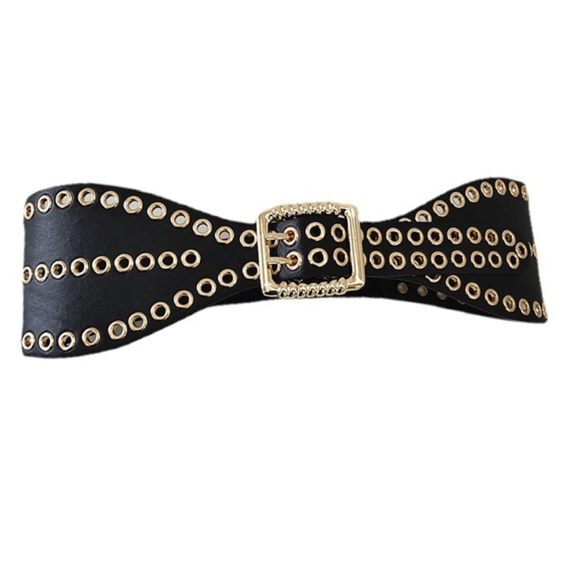 

Fashion PU Corset Belt for Dress Wide Waistbelt Decorative Waist Cincher Adjust Double Breasted Eyelets Waspie Belt