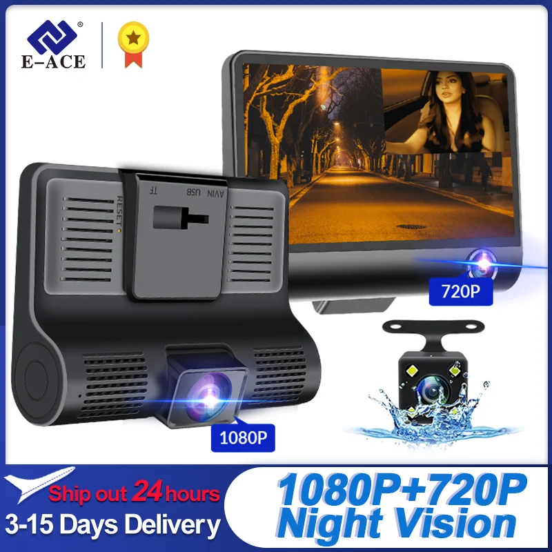 

E-ACE B28P Car DVR 3 Cameras Lens 4.0 Inch Dash Camera Dual Lens Suppor Rearview Camera Video Recorder Auto Registrator Dash Cam