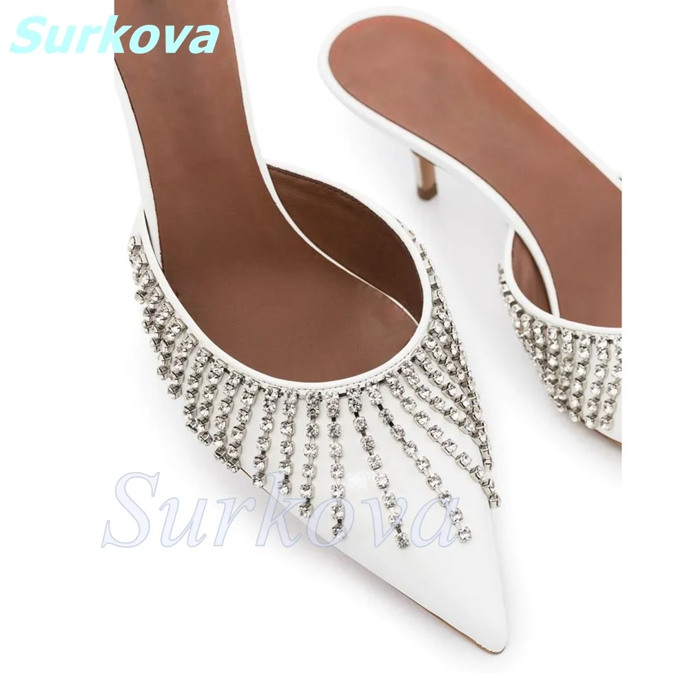 Rhinestone Fringe Mules Pointy Toe Thin High Heel Stilettos Fashion Sexy Plus Size Summer Women Shoes Mordern Sandals Wedding 
Rhinestone Fringe Mules Pointy Toe Thin High Heel Stilettos Fashion Sexy Plus Size Summer Women Shoes Mordern Sandals Wedding