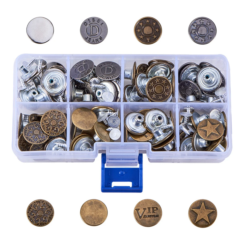 80 sets DIY Retro Buttons Handmade Buckles Metal Press Studs Eyelet Socket Denim Jeans Snap Fasteners Kit
80 sets DIY Retro Buttons Handmade Buckles Metal Press Studs Eyelet Socket Denim Jeans Snap Fasteners Kit