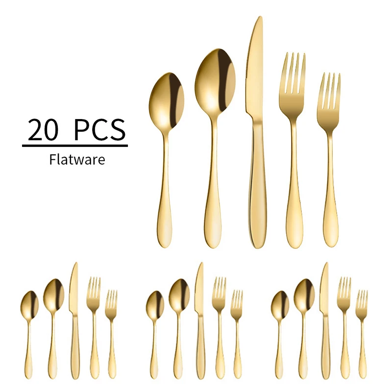 20pcs Golden Tableware Set Food Grade Stainless Steel Flatware Cutlery Fork Knife Spoon Dinnerware Silverware for 4 People
20pcs Golden Tableware Set Food Grade Stainless Steel Flatware Cutlery Fork Knife Spoon Dinnerware Silverware for 4 People