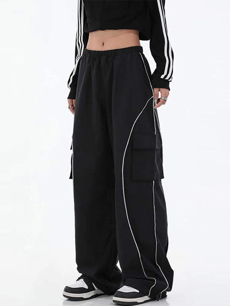 

Y2K Drawstring Loose Cargo Pants Women 2023 Spring Low Waist Mopping Sweatpant Trousers Female Streetwear Wide Leg Joggers Pant