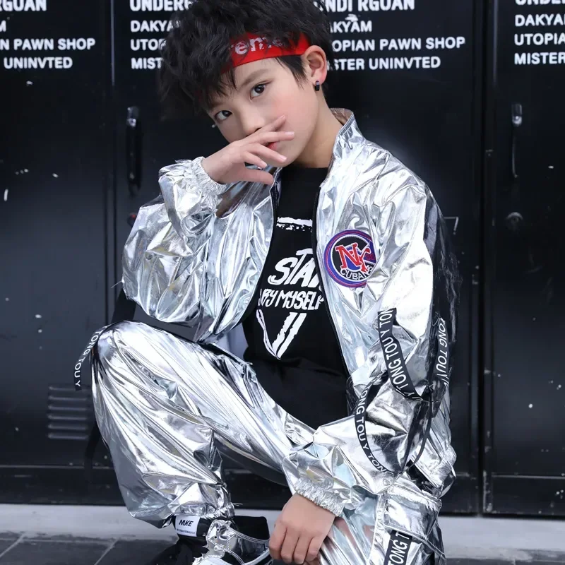 

Блестящая Детская куртка в стиле хип-хоп, Джоггеры для девочек и мальчиков, одежда для уличного танца с блестками, костюм для подростков и детей, уличная одежда