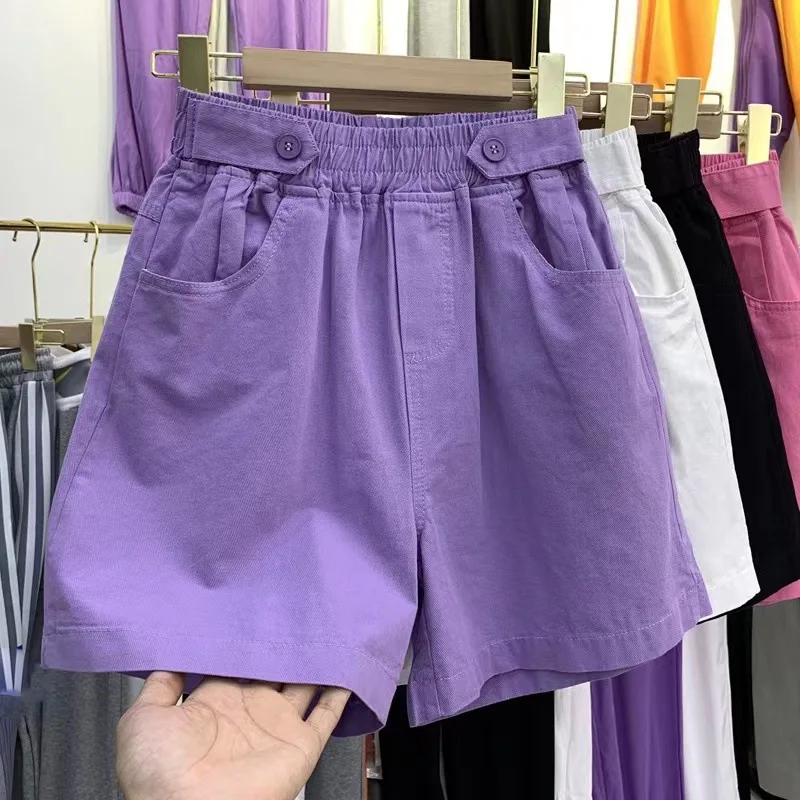 

Age Reducing Purple High Waisted Wide Leg Shorts For Women's 2023 Summer Thin Washed Denim Cotton Quarter Loose Casual Pants