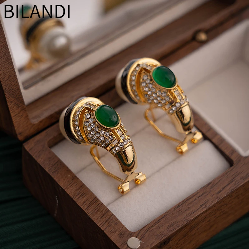 Bilandi-Boucles d'oreilles en verre rétro pour femme, bijoux géométriques, grande perle simulée, haute qualité, tempérament vintage 1
