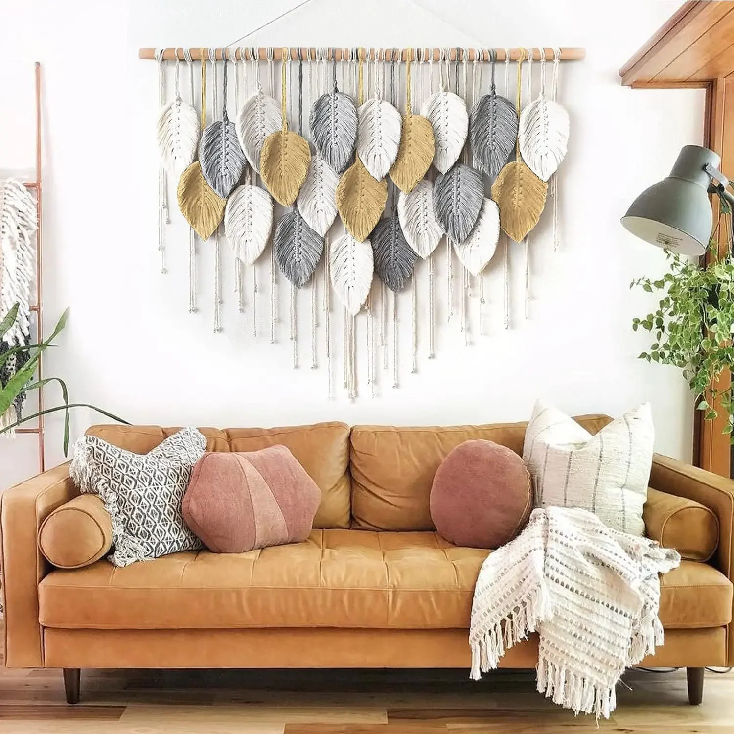 Boho Leaf Woven Tapestry Headboard - Handmade Colorful Wall Art with Wooden Accent 1 S5b74ec36d1324563bd7f9b8f7ce10627t