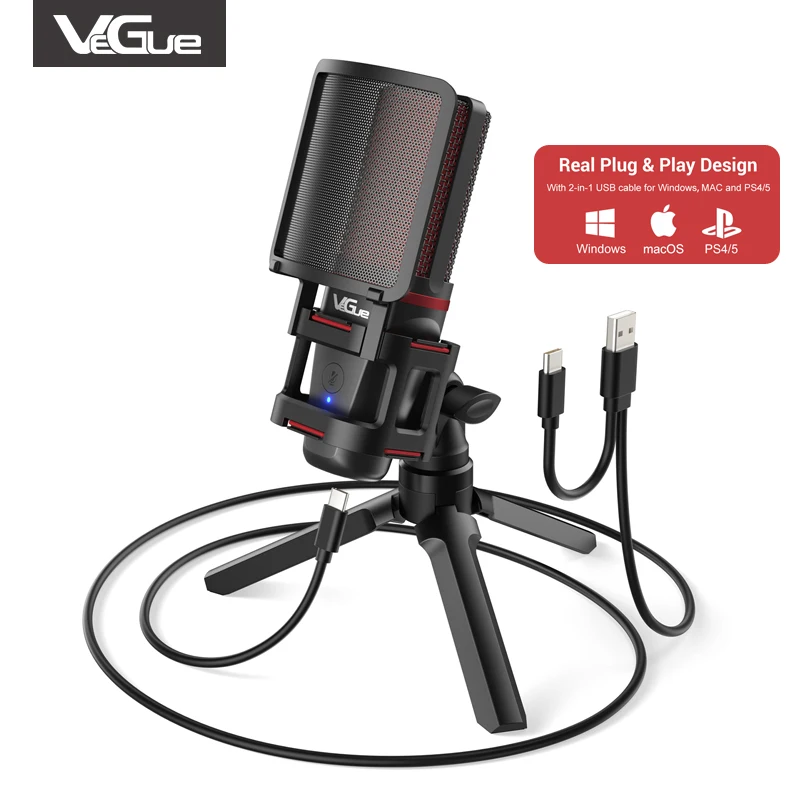 

Профессиональный микрофон Vegue, USB-микрофон для записи в реальном времени, студийные конденсаторные игровые микрофоны для ПК