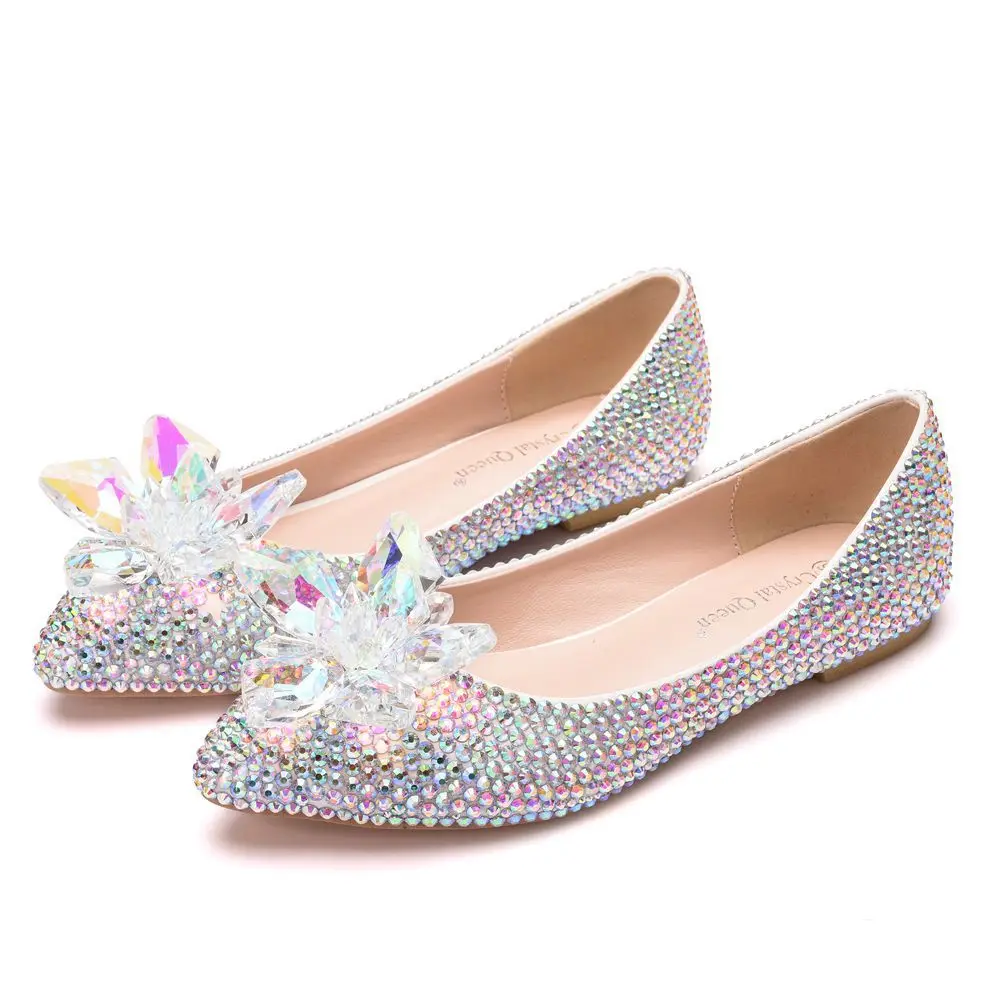 

Женские туфли больших размеров, разноцветные туфли с закрытым носком и острым носком, женская обувь с кристаллами, большие размеры, искусственное платье с цветочным рисунком