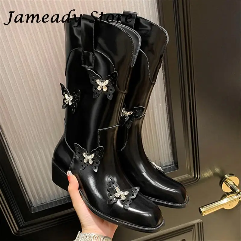 Rhinestone Chunky Heel Western Cowboy Boots Women Fashion Square Toe Butterfly All Match Mid Calf Shoes Lady Knight Botas Daily
Rhinestone Chunky Heel Western Cowboy Boots Women Fashion Square Toe Butterfly All Match Mid Calf Shoes Lady Knight Botas Daily