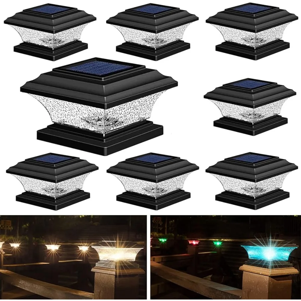 

Outdoor Solar Post Lamp Outdoor LED Lighting Deck Fence Cap Light Suitable for 4x4 5x5 Wooden Posts (Black, 8pk), Garden Lights