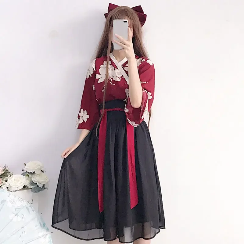 

2024 New Improved Retro Red Cross Collar Skirt with Girls' Ancient Hanfu Elements Chinese Clothes Chinese Dress