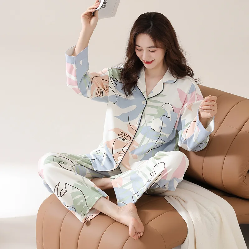 Cotton Pajamas For Women Long Sleeves Pijama With Pants Flower Print Home Clothes Button-Down Spring Sleepwear Set Pyjamas Femme
Cotton Pajamas For Women Long Sleeves Pijama With Pants Flower Print Home Clothes Button-Down Spring Sleepwear Set Pyjamas Femme