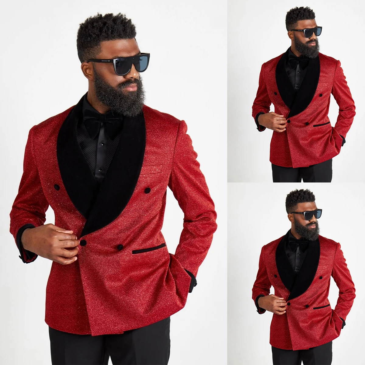 

Fashion Wedding Men Suits Tuxedos Red Sequined Groom Wear Notched Lapel Formal Suit Custom Size 2 Pieces Blazer+pant