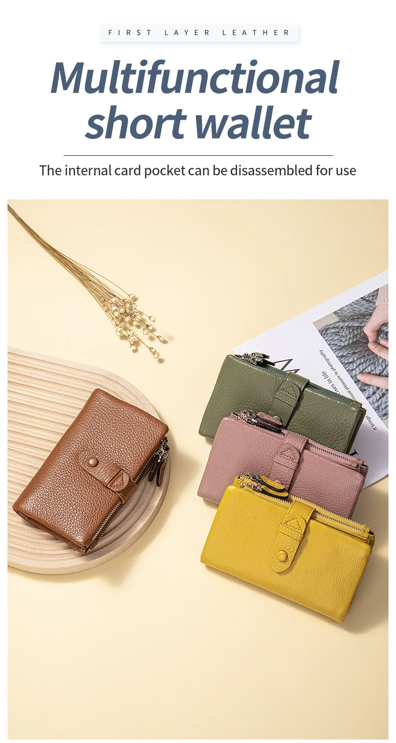 short genuine leather wallet for women