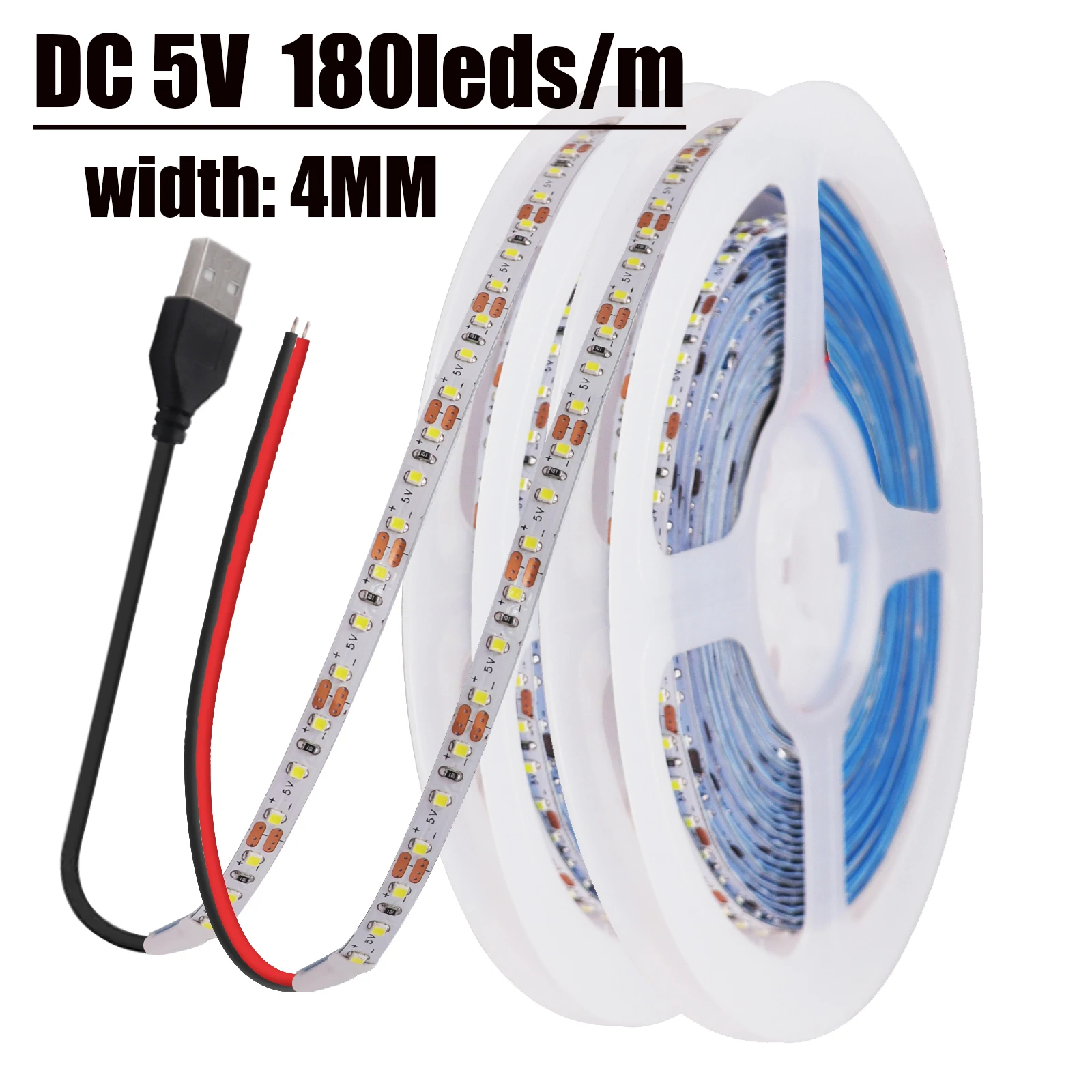 

DC 5V USB LED Strip SMD 1616 180Leds/M White/Warm White Width 4MM Home Decoration Flexible Ribbon Tape Rope Lights 1M 2M 3M 5M