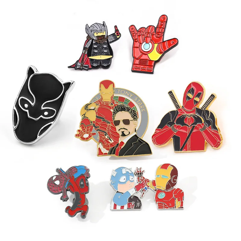 

Marvel Superhero Collection Brooch Captain America Iron Man Spiderman Hulk The Avengers Badge Metal Enamel Lapel Pins Kids Gifts