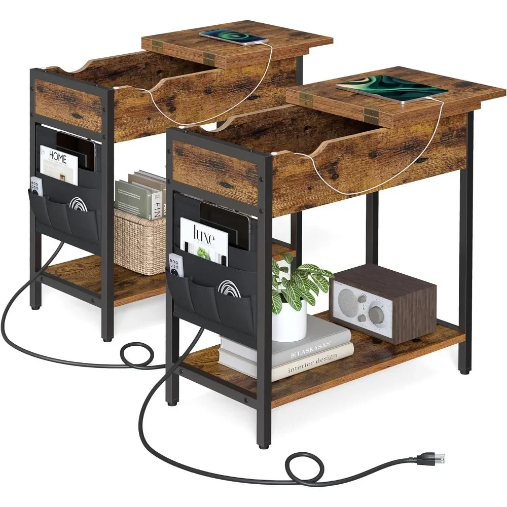 Side table, end table with USB port and socket, storage space and charging station, fabric bag, set of 2 small coffee tables
Side table, end table with USB port and socket, storage space and charging station, fabric bag, set of 2 small coffee tables