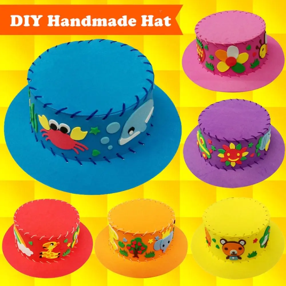 

Animal Kids DIY Hat Toy Cartoon 3D Flowers Handmade Sewing Eva Hat Weaving Art Crafts Kindergarten