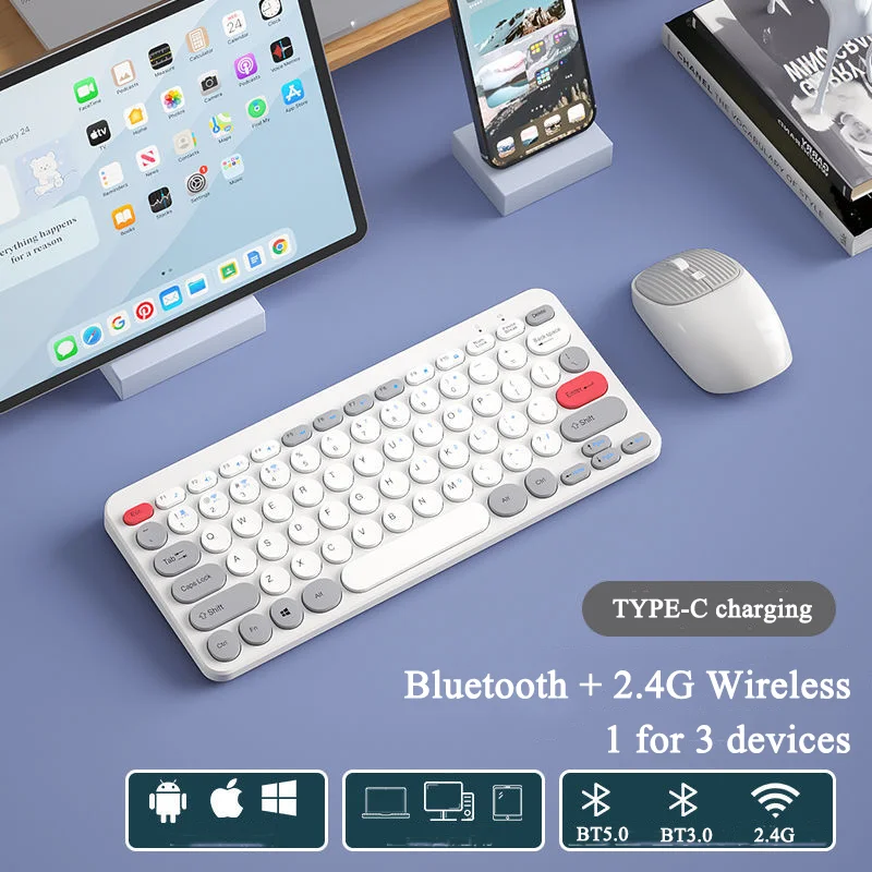 

Three-mode Bluetooth 5.0 Wireless Keyboard And Mouse Rechargeable 78 Keys/109 Keys Gaming Keyboard For iPad PC Laptop Tablet