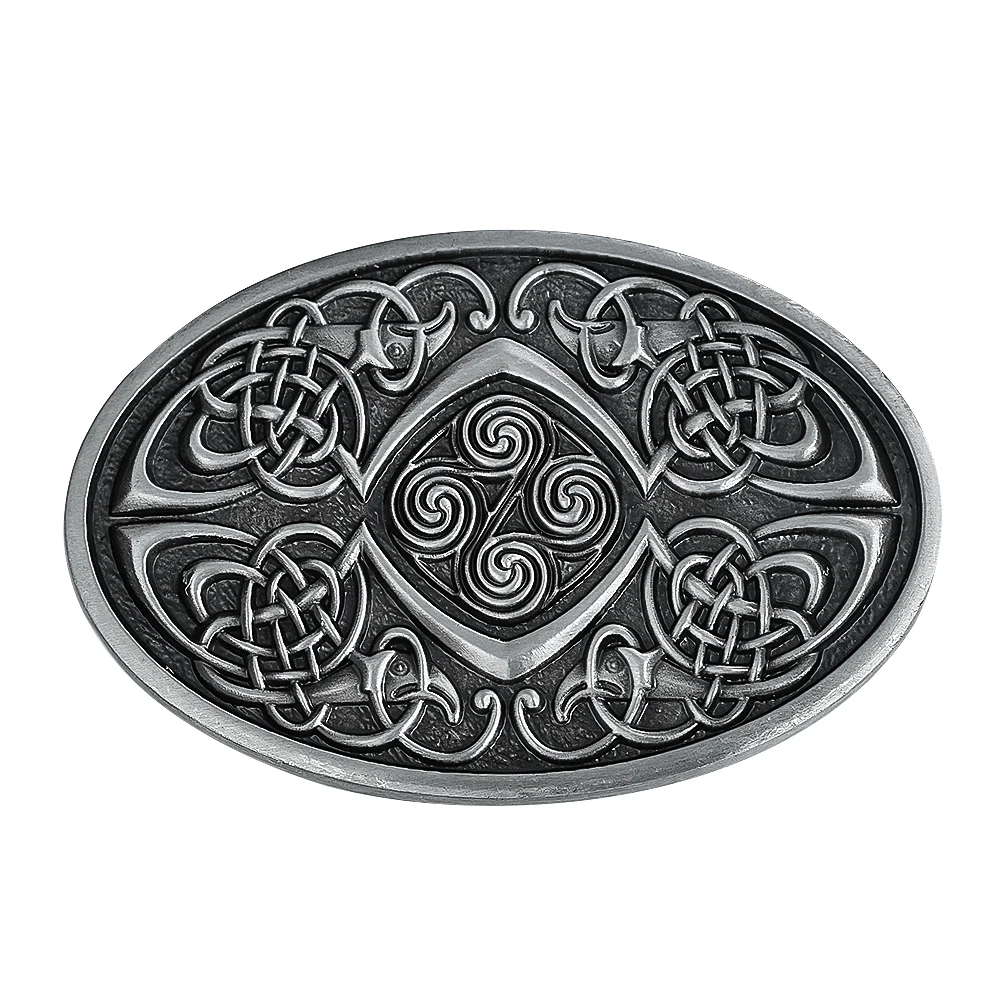 

Laser Embossed Triskelion Celtic Knot Spiral Convolve Geometry Oval Zinc Alloy Belt Buckle Totem Mascot Clasp Jeans Accessories