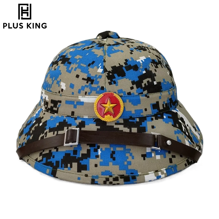 

Camouflage Vietcong Pith Helmet Vietnam Hat Tactical Jungle Army Cap Outdoor CS Cosplay Combat Wear with Net & Red Star Badge