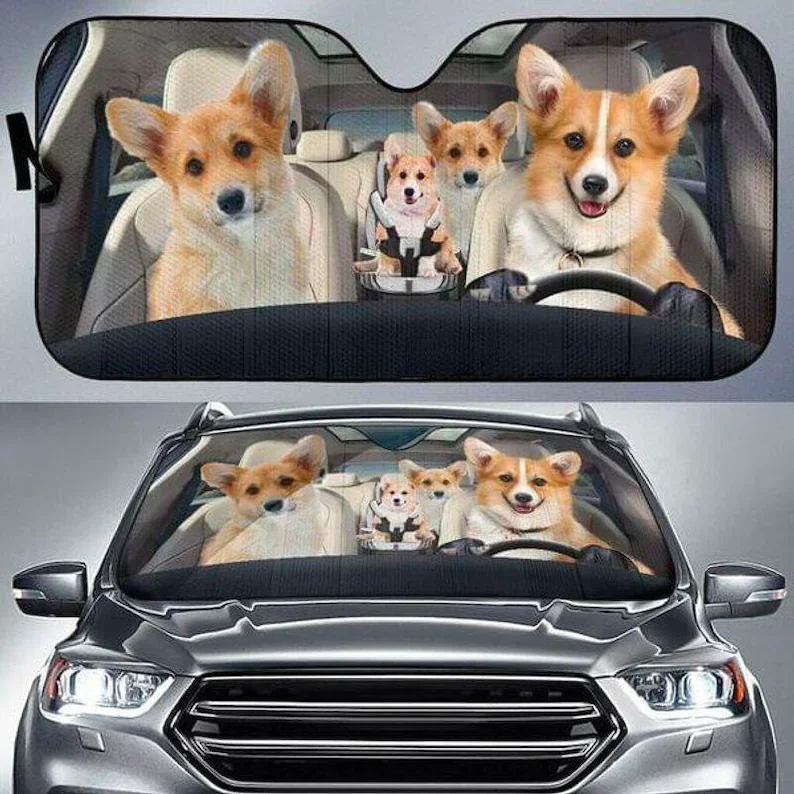 

Welsh Corgi Car Sunshade, Family Corgi Dogs Windshield Sunshade, Gift For Corgi Lovers Windshield Sunshade Oxford Cloth