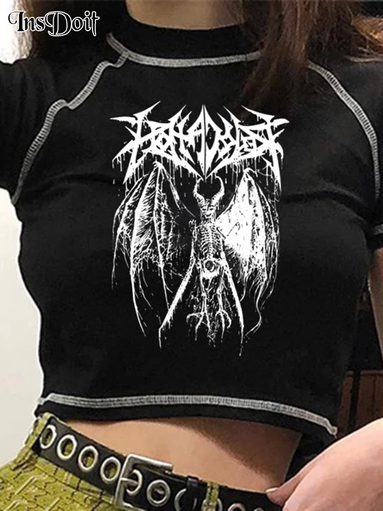InsDoit Gothic Women T-shirt Harajuku Crop Top Harajuku Retro Korean Fashion Black Demon Demon Slayer Punk Print Clothes Anime
InsDoit Gothic Women T-shirt Harajuku Crop Top Harajuku Retro Korean Fashion Black Demon Demon Slayer Punk Print Clothes Anime