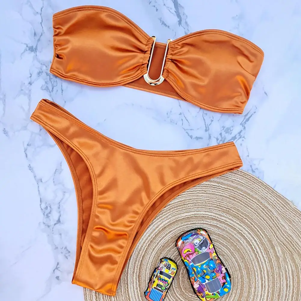 

2024 New Bandeau Bikini Set Off Shoulder Two-piece Swimwear Bathing Suit Strapless Women's Swimsuit Biquini
