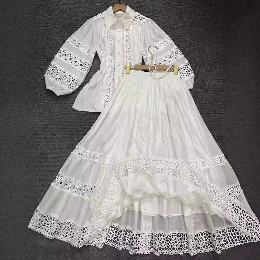 2024 Fashionable versatile lapel patchwork lace lantern sleeve shirt+high waisted skirt set two piece sets womens outifits
2024 Fashionable versatile lapel patchwork lace lantern sleeve shirt+high waisted skirt set two piece sets womens outifits