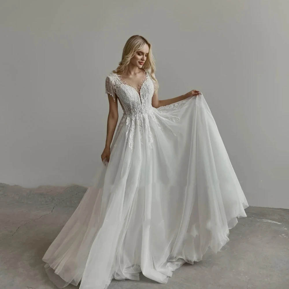 Luxury Wedding Dresses For Women A-Line V-Neck Lace Up Bridal Gowns Custom Made White Beading Appliques Vestidos De Novia W10269
Luxury Wedding Dresses For Women A-Line V-Neck Lace Up Bridal Gowns Custom Made White Beading Appliques Vestidos De Novia W10269