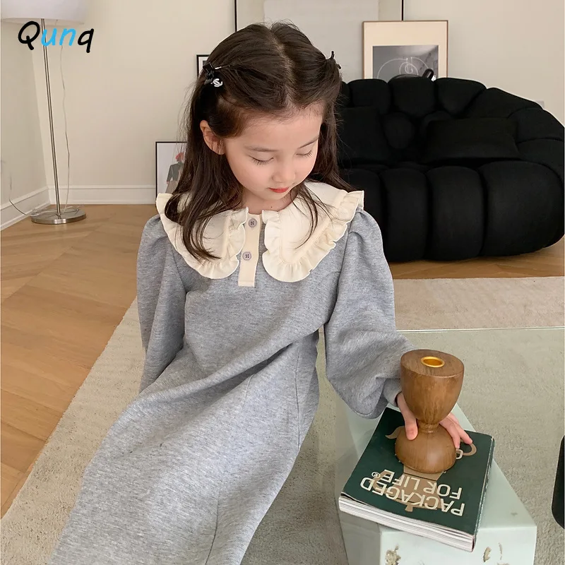 Qunq 2022 Autumn New Girls' Korean Long Sleeve Turn Down Collar Contrast Color Cute Princess Dress Casual Kids Clothes Age 3T-8T
Qunq 2022 Autumn New Girls' Korean Long Sleeve Turn Down Collar Contrast Color Cute Princess Dress Casual Kids Clothes Age 3T-8T