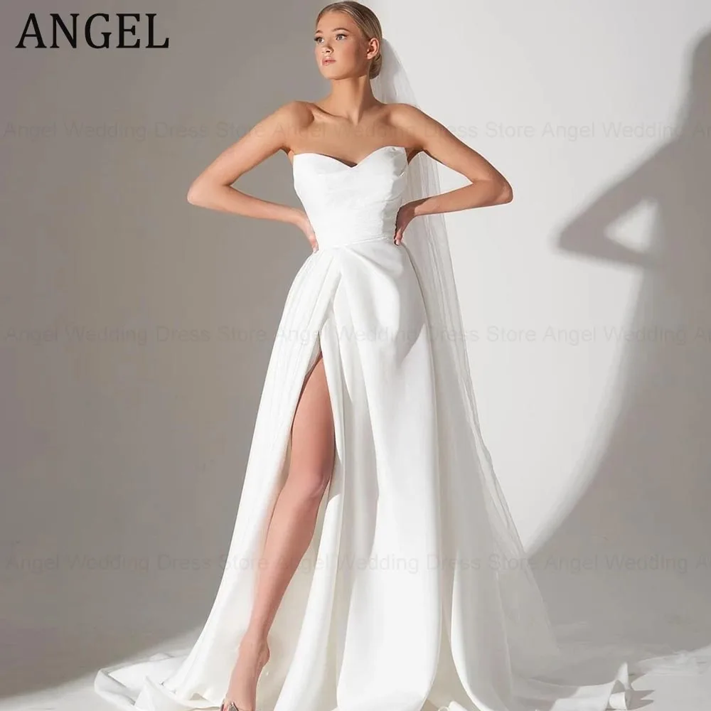 ANGEL Modern Strapless Sweetheart Collar Sleeveless A-Line Satin Wedding Dress High Slit Backless Sexy Vestido De Novia
ANGEL Modern Strapless Sweetheart Collar Sleeveless A-Line Satin Wedding Dress High Slit Backless Sexy Vestido De Novia