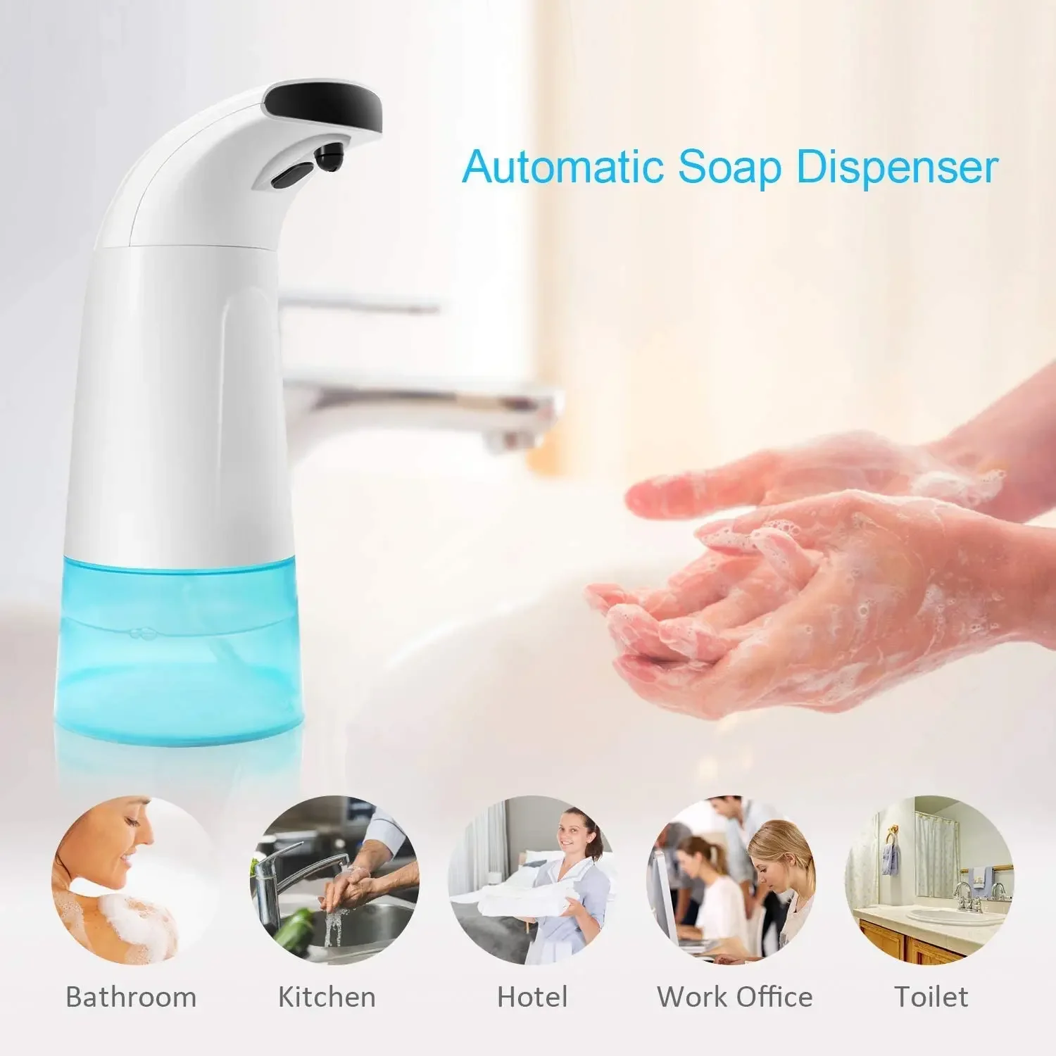 

250ml Automatic Foam Soap Dispenser, Non-Contact Foam, Infrared Motion Sensor, Hands-Free Soap Pump, Bathroom, Kitchen, Foam