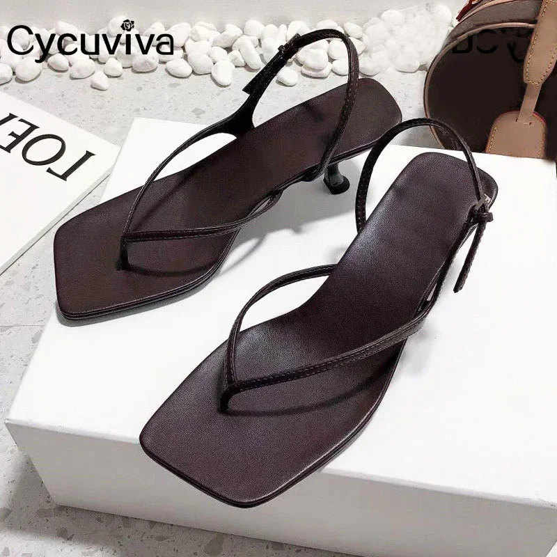 

Sexy Flip Flops Kitten Heels Women Sandals Square Toe Narrow Band Dress Shoes For Women Summer High Heel Brand Gladiator Sandals