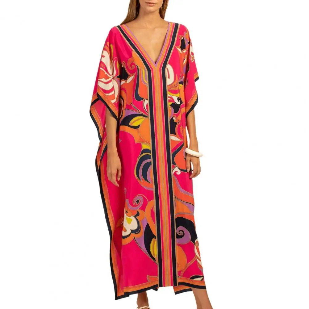 V-neck Batwing Sleeve Robe Dress Loose Ankle Length Cool Bohemia Geometric Print Cover Up Dress Women Clothing
V-neck Batwing Sleeve Robe Dress Loose Ankle Length Cool Bohemia Geometric Print Cover Up Dress Women Clothing