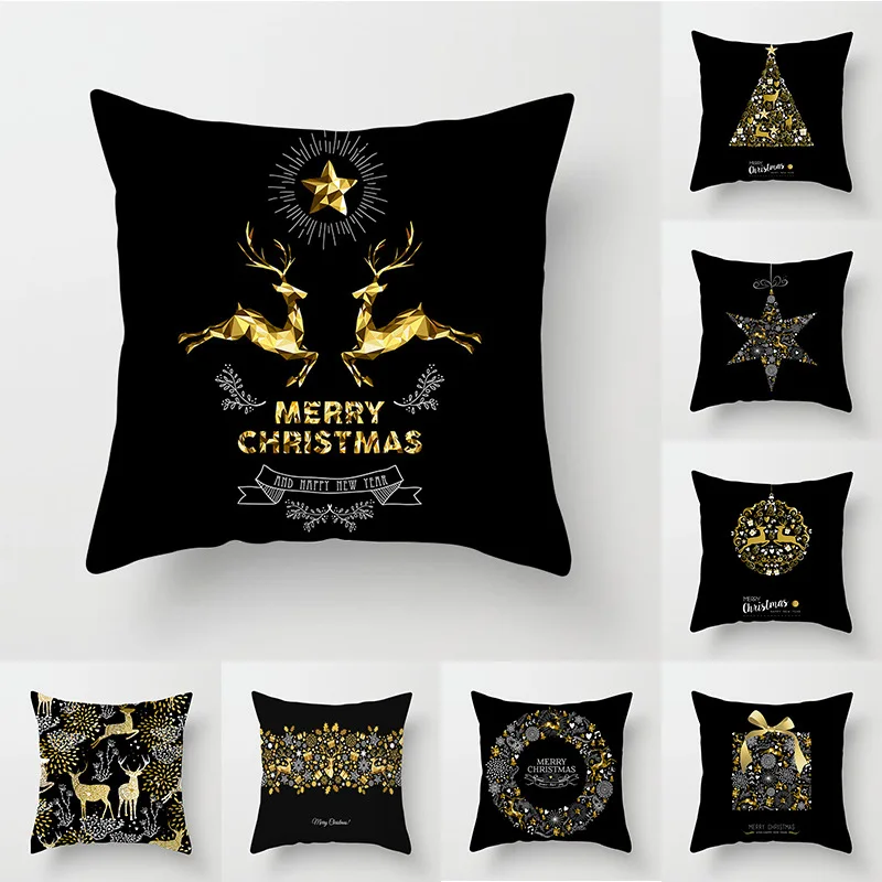 Christmas Series Pillow Covers Black Gold Holiday Office Car Decoration Cushion Cover
Christmas Series Pillow Covers Black Gold Holiday Office Car Decoration Cushion Cover