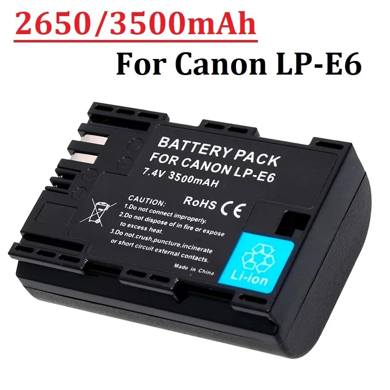 2650/3500mAh Camera Battery LP-e6 LP e6 e6N LP-e6N for Canon EOS 6D 7D 5D Mark II III IV 5D 60D 60D 70D 80D 90D 5DS R5 R6 XC10
2650/3500mAh Camera Battery LP-e6 LP e6 e6N LP-e6N for Canon EOS 6D 7D 5D Mark II III IV 5D 60D 60D 70D 80D 90D 5DS R5 R6 XC10