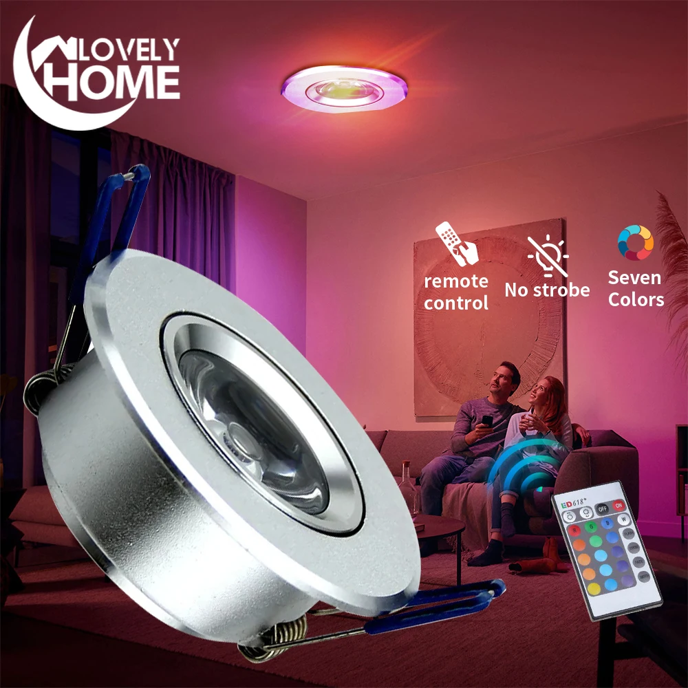 

LED Cabinet Spotlight 3W Recessed Colorful RGB Dimmable with Remote Control for KTV Living Room Ceiling Lamp Downlight