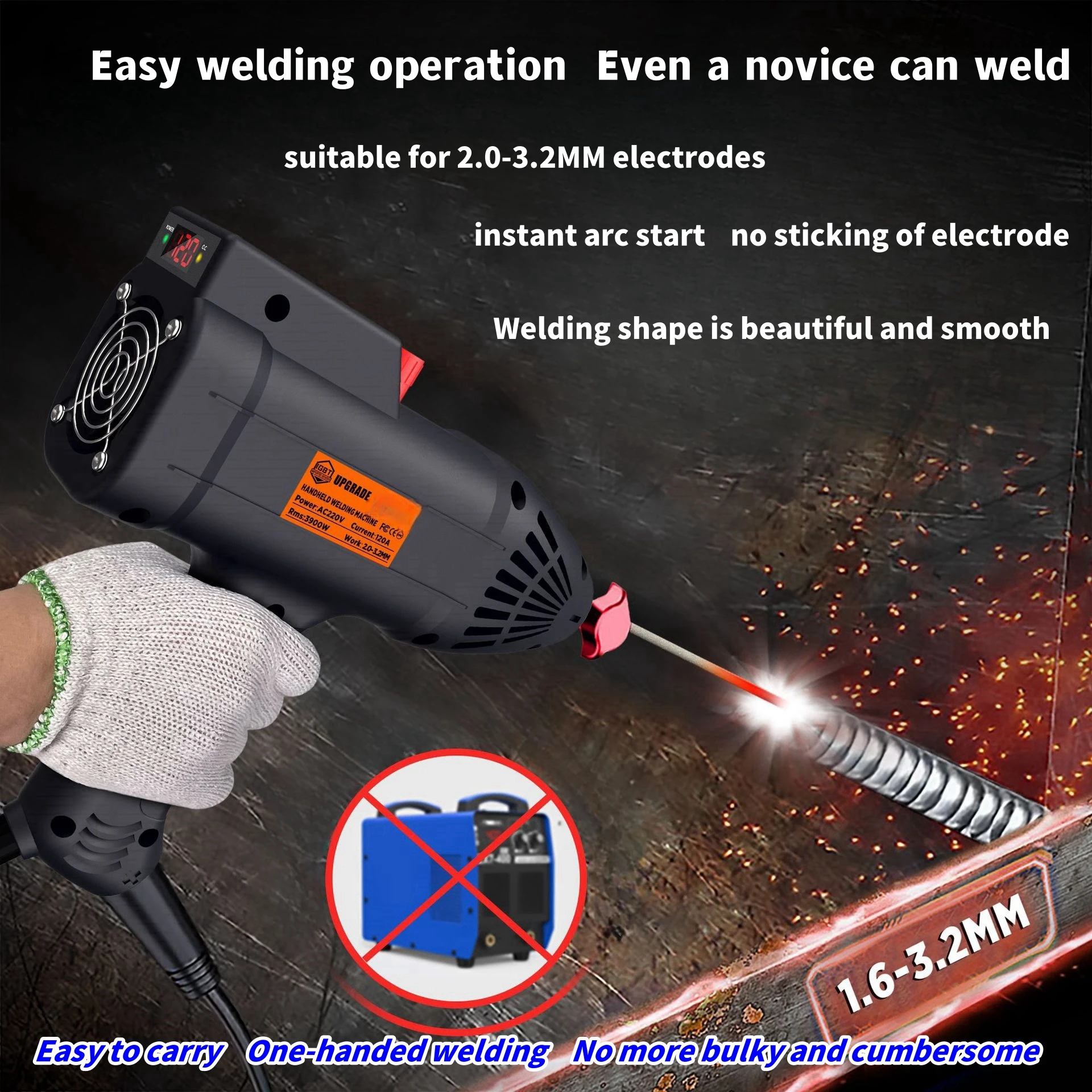 

3000W Handheld Portable Arc Welding Machine Current Adjustment Automatic Digital Intelligent Electric Welder Welding Tools