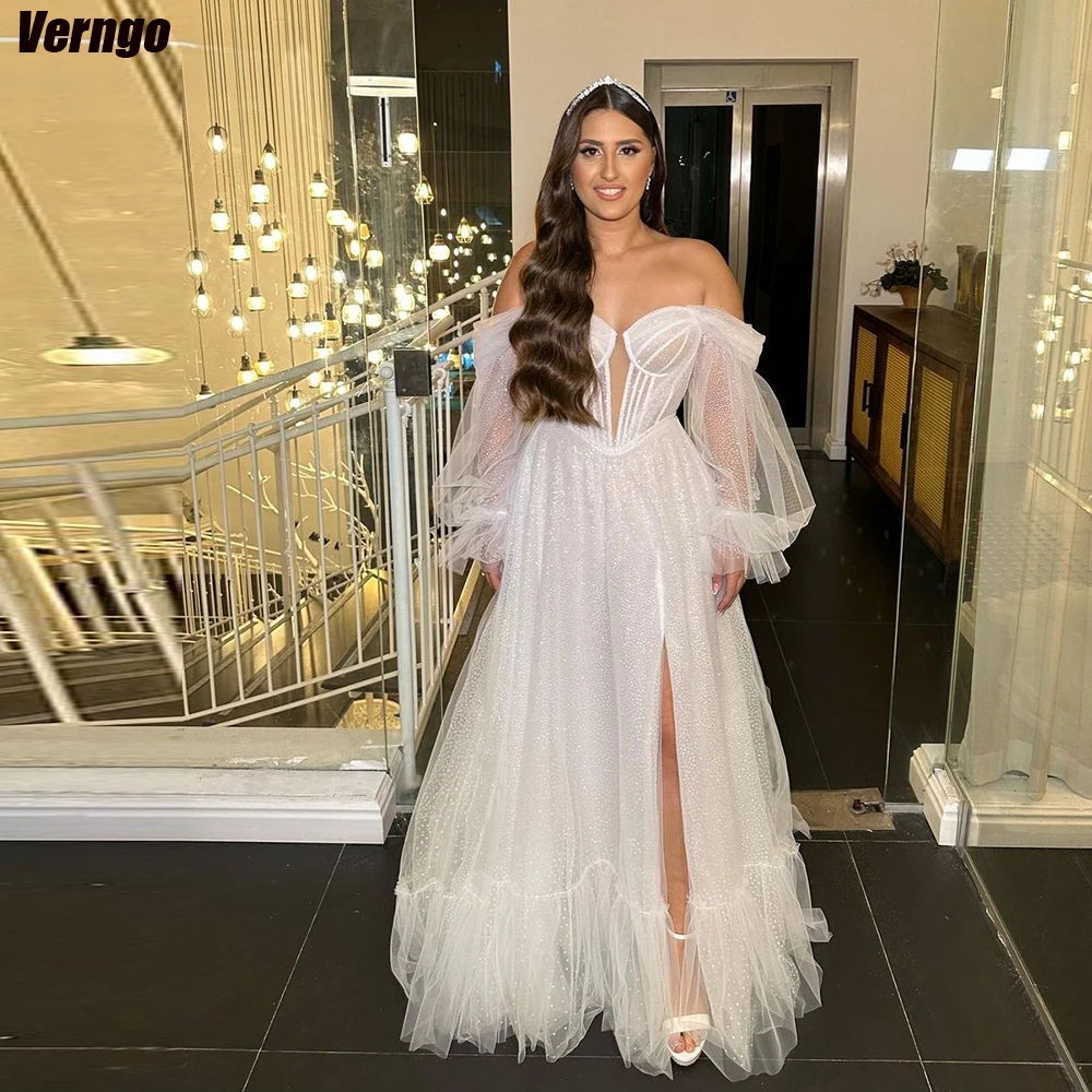 Verngo Off Shoulder Glitter Wedding Dress Sweetheart Long Sleeves Bridals Dresses A-line Tulle 2024 Split Women Bridals Gowns
Verngo Off Shoulder Glitter Wedding Dress Sweetheart Long Sleeves Bridals Dresses A-line Tulle 2024 Split Women Bridals Gowns