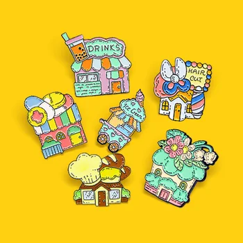 Cartões de Boas Vindas Encantadores com Comidas Deliciosas: O Presente Perfeito para Todas as Ocasiões 13 Cute Fun Drink Pearl Hair Cut ice cream Shop Enamel Pin Pharmacy Florist Bakery Dessert Shop Brooch For women Badge Jewelry Gift