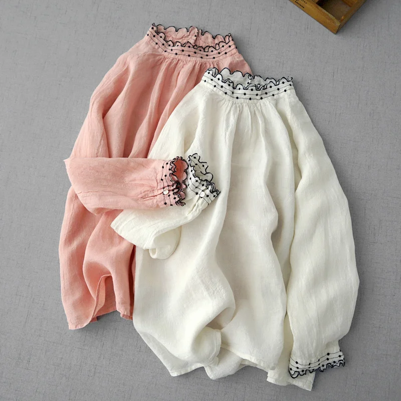 Spring New Women's Loose Pullover Raglan Long Sleeve Shirt Loose Lace Standing Collar Linen Blanket Top
Spring New Women's Loose Pullover Raglan Long Sleeve Shirt Loose Lace Standing Collar Linen Blanket Top