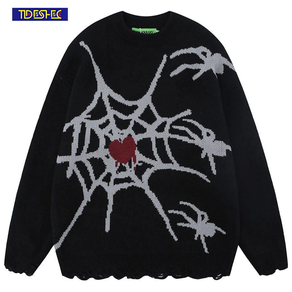Men Punk Goth Sweaters Loose Harajuku Streetwear Spider Net Distressed Pullver Sweater Hip Hop Knitted Sweater Jumper Y2K
Men Punk Goth Sweaters Loose Harajuku Streetwear Spider Net Distressed Pullver Sweater Hip Hop Knitted Sweater Jumper Y2K