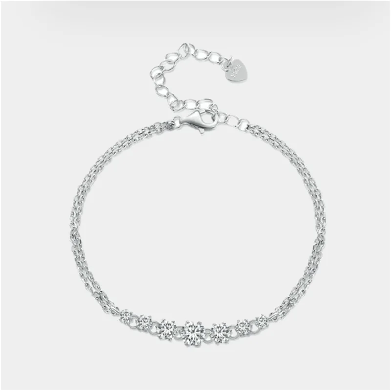

MSB008 Lefei Fashion Luxury Classic Moissanite 0.5ct Double Chain Paw6 Bracelet For Women 925 Sterling Silver Party Jewelry Gift