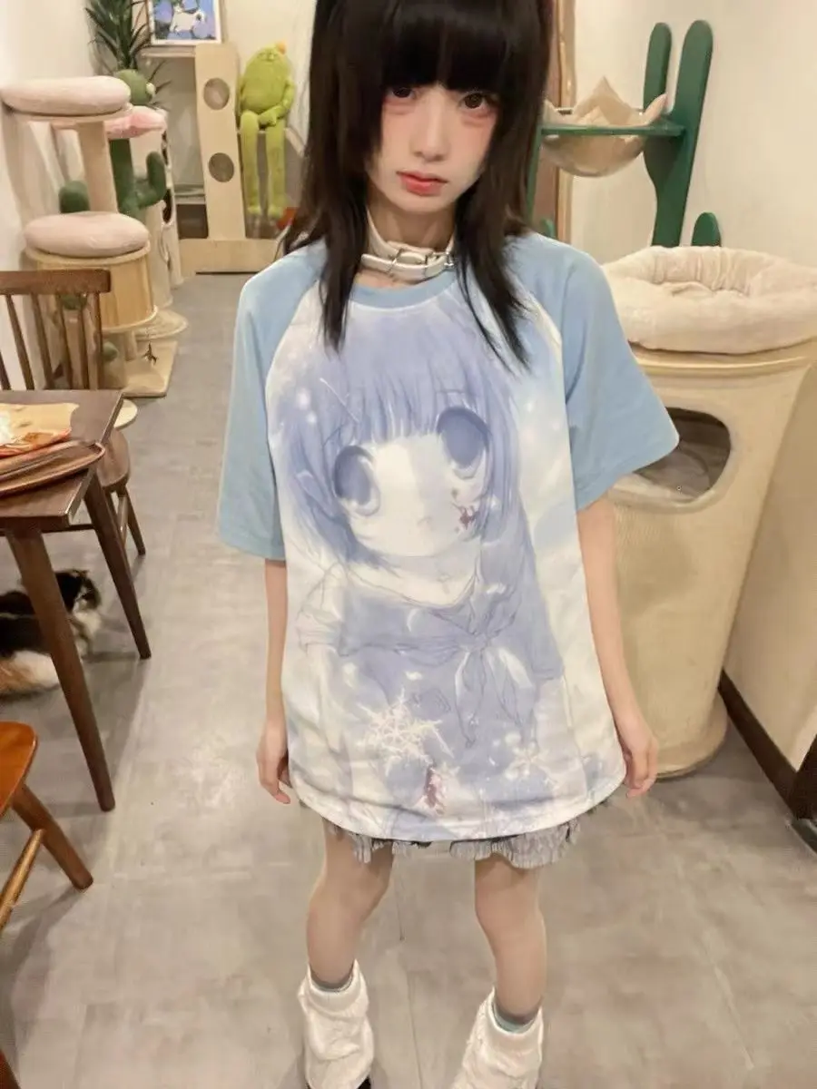 Summer Cartoon Print Short Sleeve T-shirt Y2k Aesthetics Tees Sweet Grunge Japanese T-shirt Girls Harajuku Shirts Patchwork New
Summer Cartoon Print Short Sleeve T-shirt Y2k Aesthetics Tees Sweet Grunge Japanese T-shirt Girls Harajuku Shirts Patchwork New
